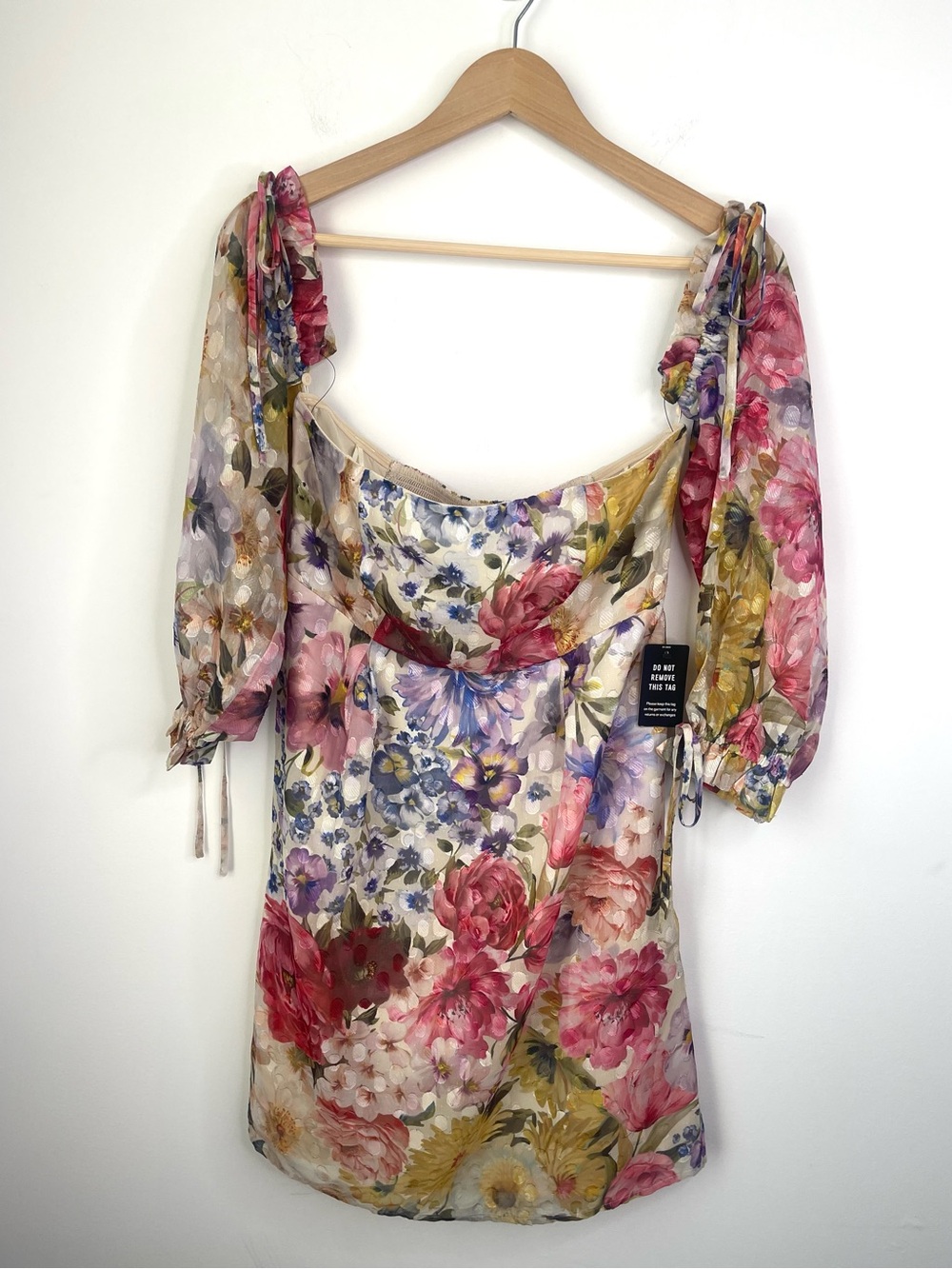 NWT Express Floral Puff-Sleeve Mini Dress - Multi Pink size small